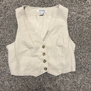 Tan button vest. Size M